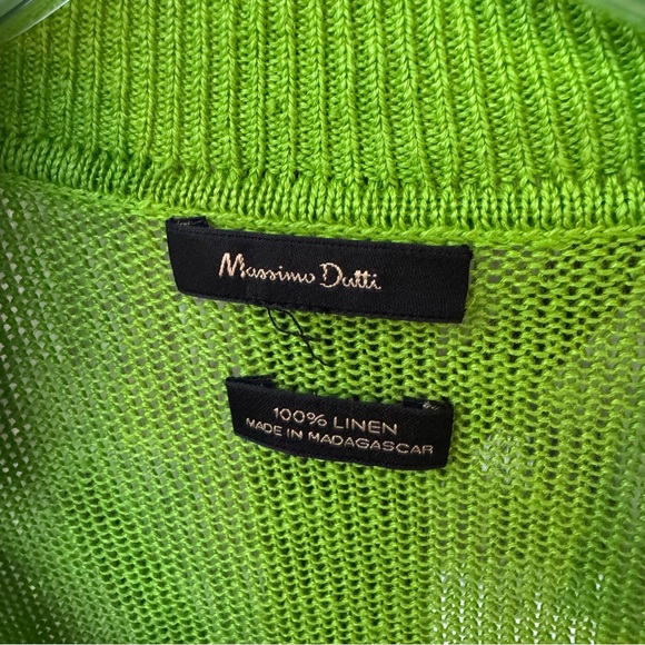 Massimo Dutti Bright Vibrant Green Linen Collared Short Sleeve Top - Picture 5 of 8